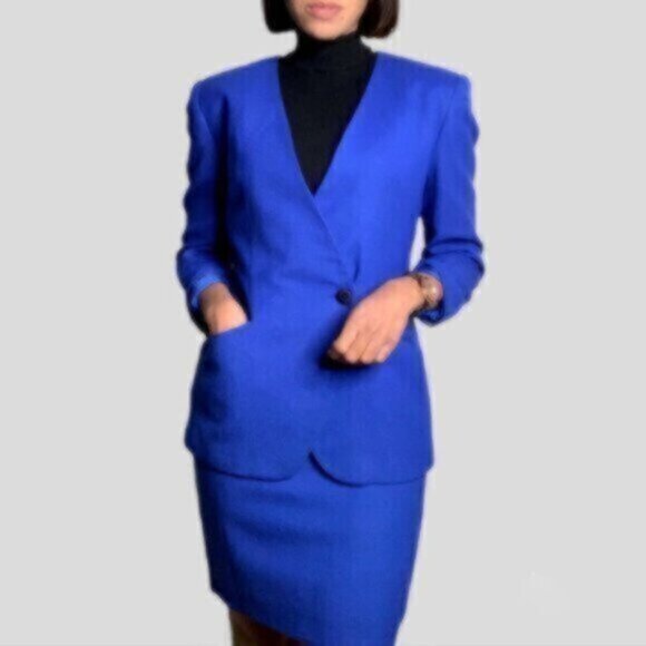 Saville Vintage Inspired Royal Blue Women’s Two-Piece Skirt Suit Set - Picture 11 of 17